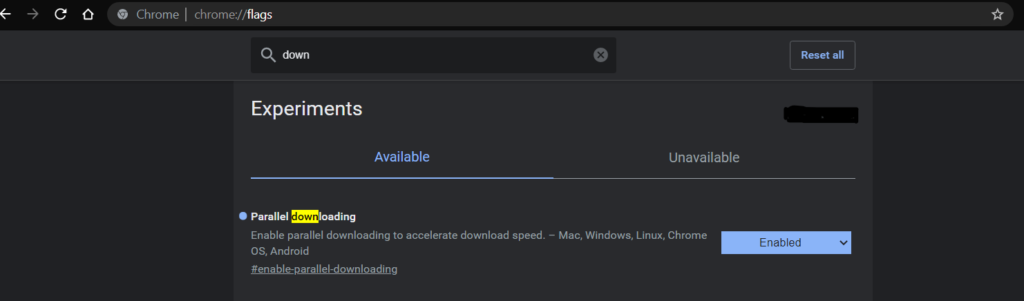 Parallel downloading chrome flag