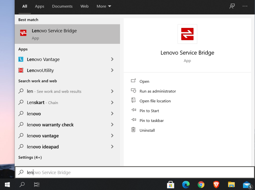Windows start menu
Manufacturer apps
lenovo apps